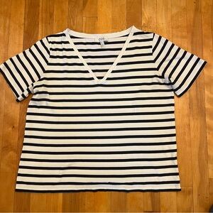 COS V-Neck Black & White Striped T-Shirt - Women's size MEDIUM